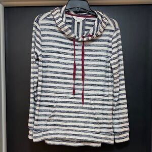 Market & Spruce Navy Striped Cowl Neck Sweater